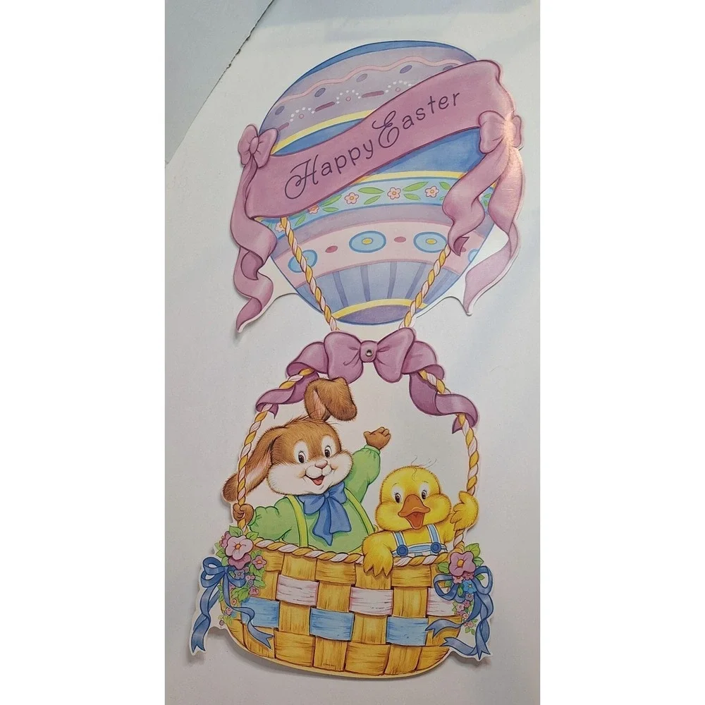 Vtg 1993‎ American Greetings Easter Cut Out Hot Air Balloon Duck Bunny Jointed